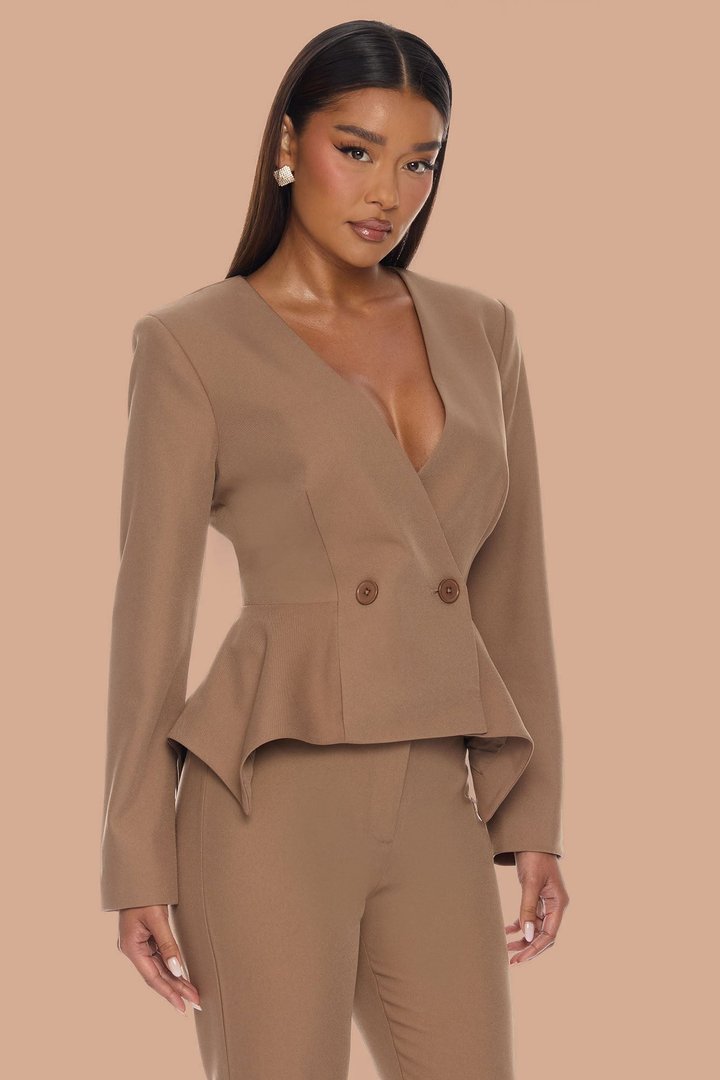 Mikayla Peplum Jacket Pant Set - Coco