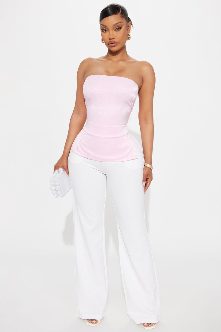 Forever Charming Metallic Knit Tube Top - Pink