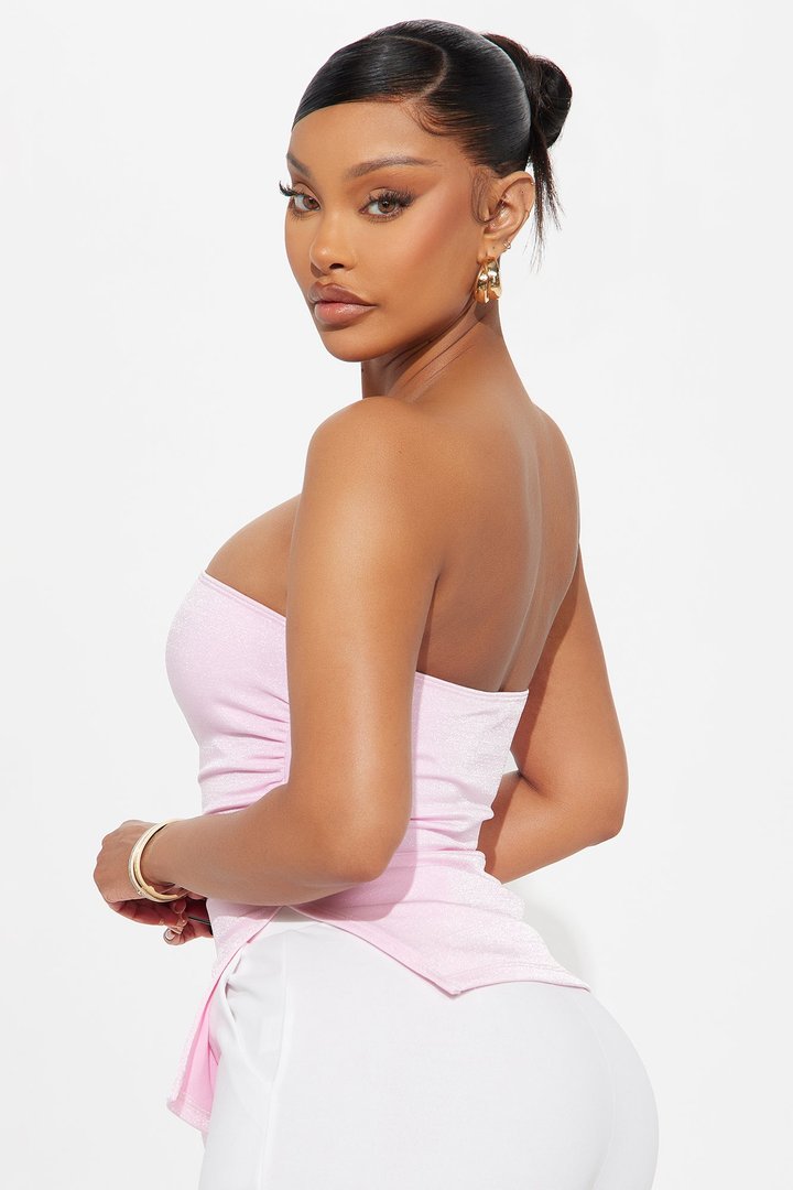 Forever Charming Metallic Knit Tube Top - Pink
