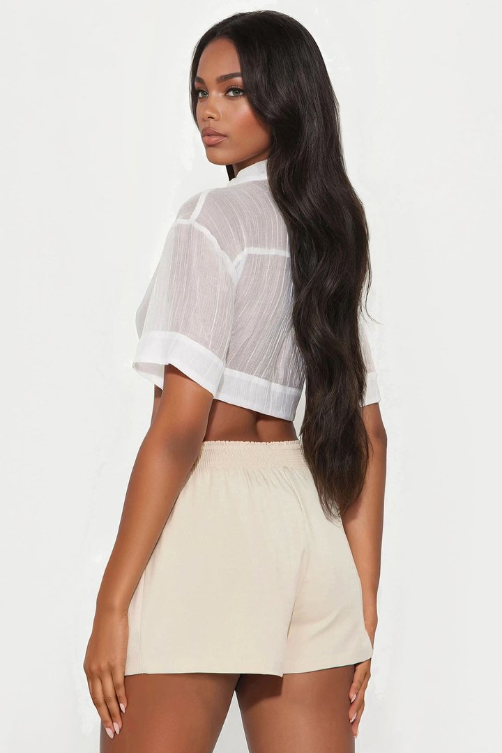 Saturdaze Cropped Plisse Shirt - White