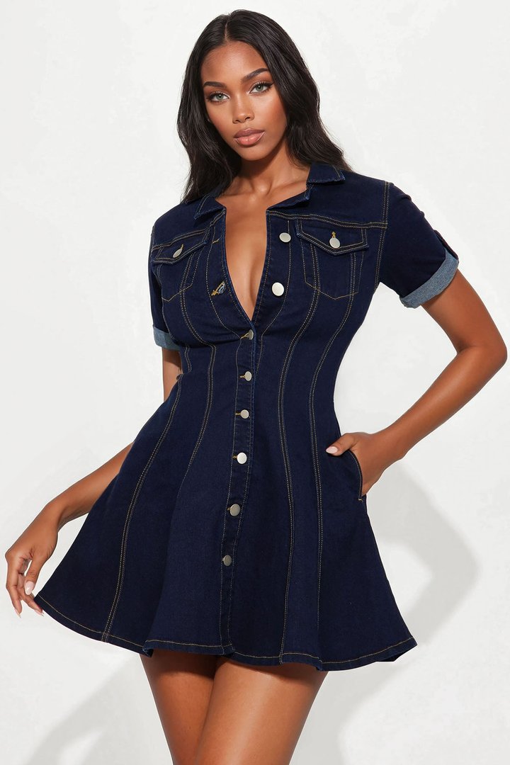 Raven Stretch Denim Mini Dress - Dark Wash