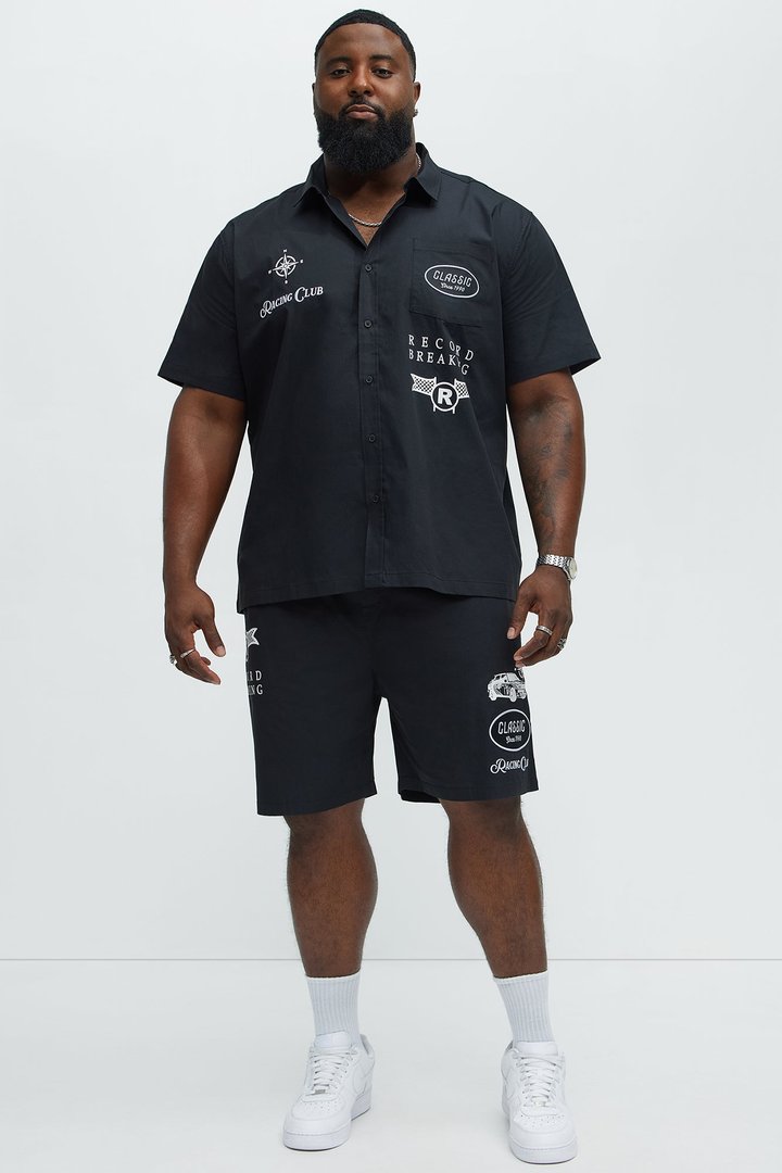 Racing Club Short Sleeve Button Up Shirt - Black