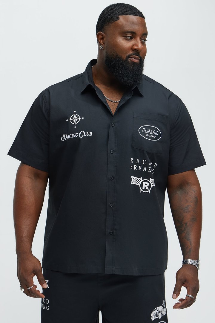 Racing Club Short Sleeve Button Up Shirt - Black