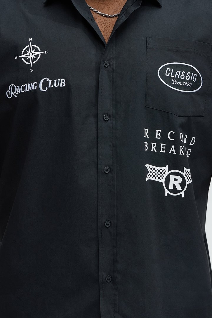 Racing Club Short Sleeve Button Up Shirt - Black