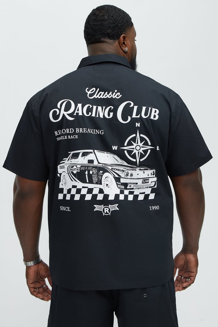 Racing Club Short Sleeve Button Up Shirt - Black