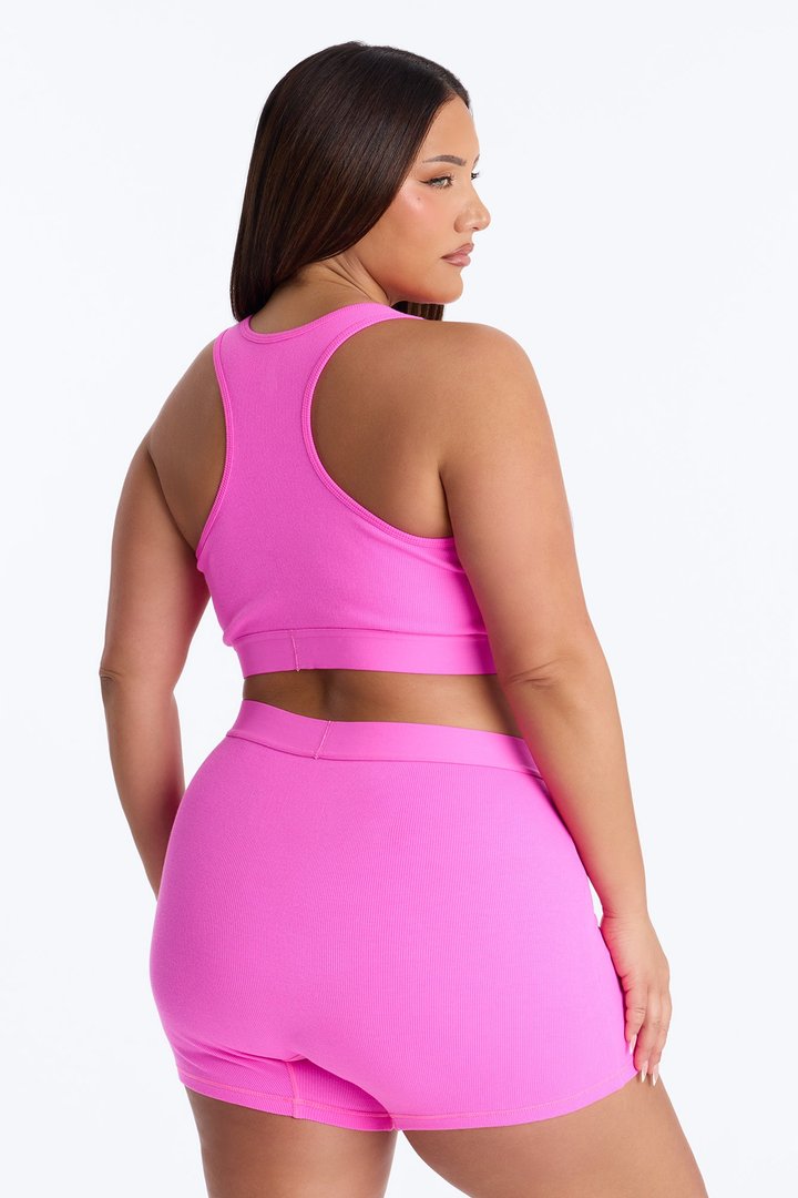FN Mood Cotton Ribbed Racer Back Bra and Boxer Set - Fuchsia