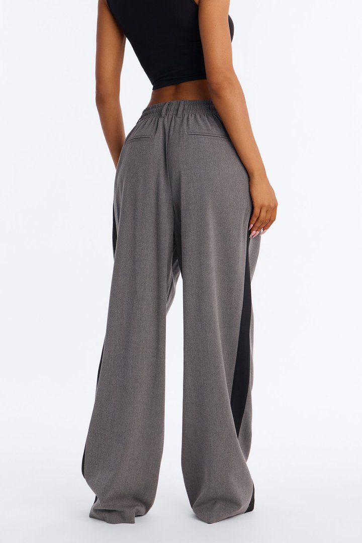 On Track Wide Leg Woven Side Stripe Pants - Charcoal