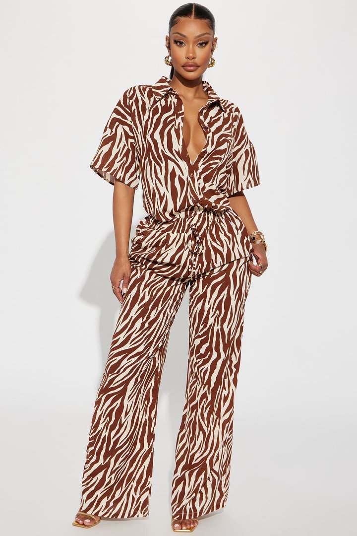 A New Direction Pant Set - Brown/combo
