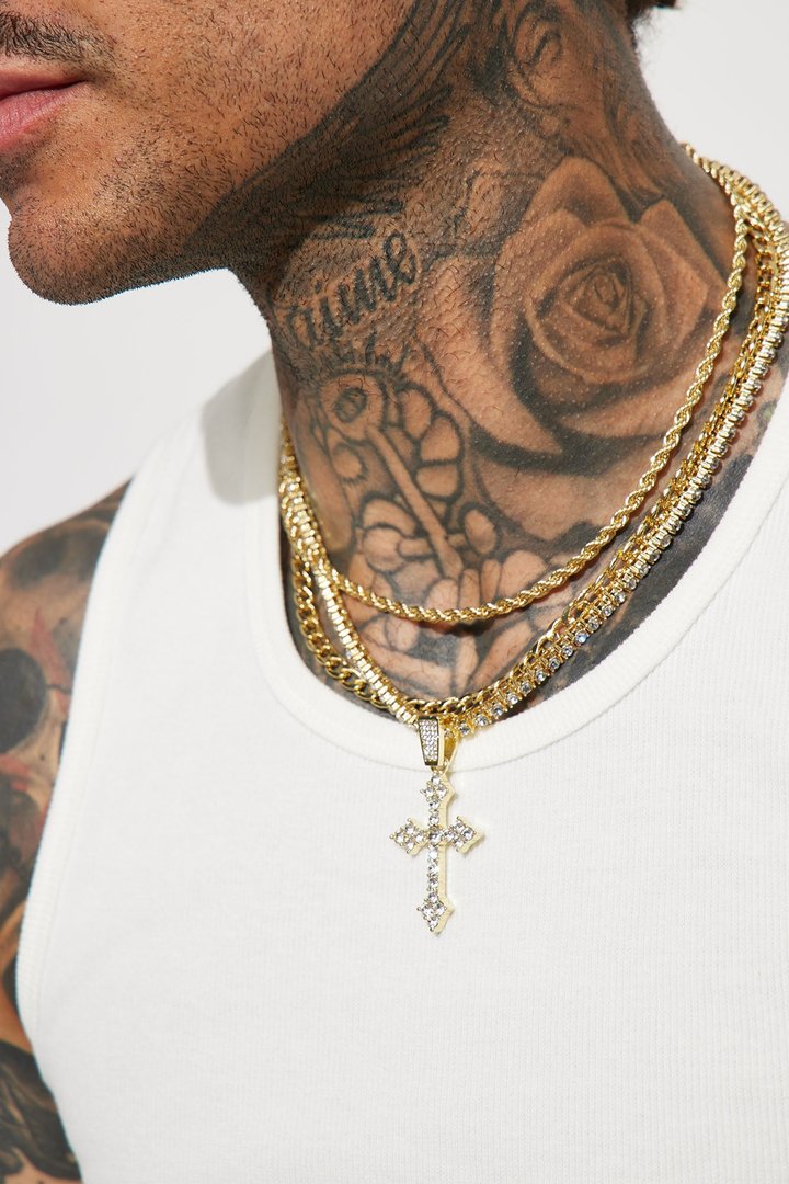 Cross On Me 3 Piece Chain Necklace - Gold