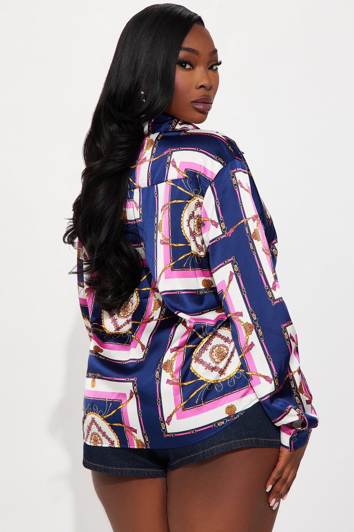 High Class Printed Satin Shirt - Navy/combo