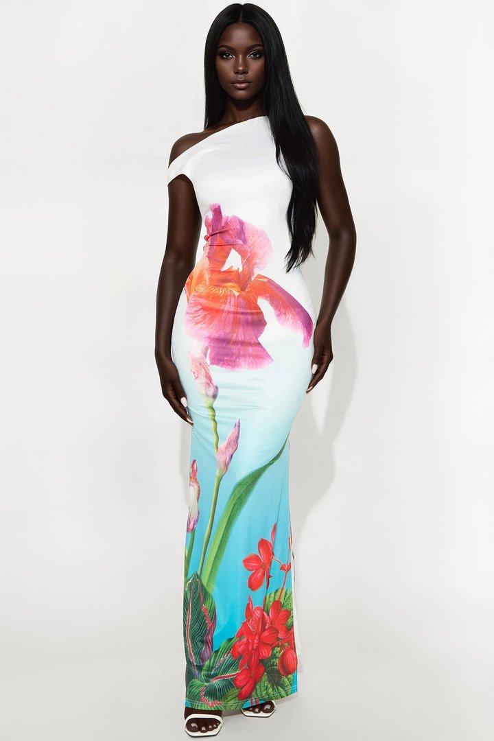 Jolene Off Shoulder Floral Maxi Dress - White/combo