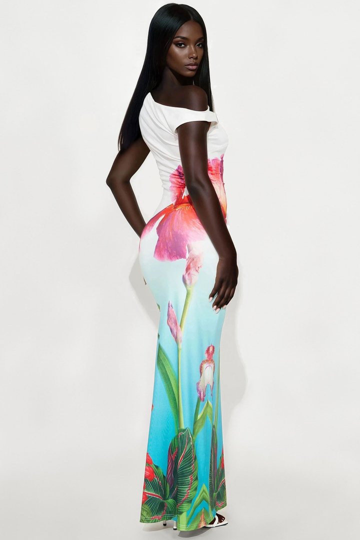 Jolene Off Shoulder Floral Maxi Dress - White/combo