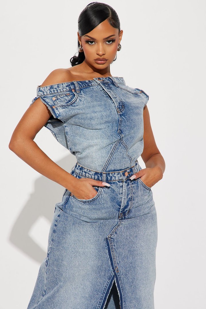 Demi Denim Maxi Dress - Medium Wash