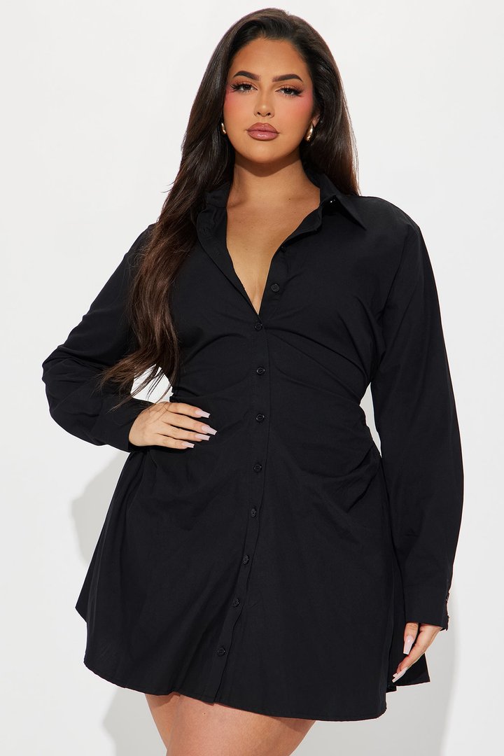 Friday Feels Shirt Dress - Black