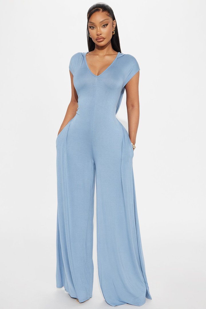 Nayali Knit Hooded Jumpsuit - Blue