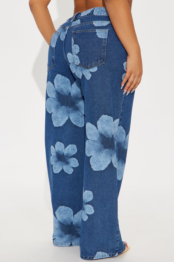Born To Bloom Baggy Denim Jeans - Dark Wash