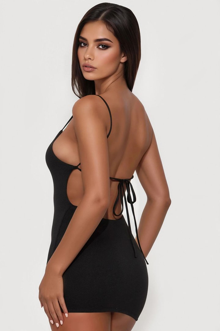 Dali Double Lined Micro Mini Dress - Black