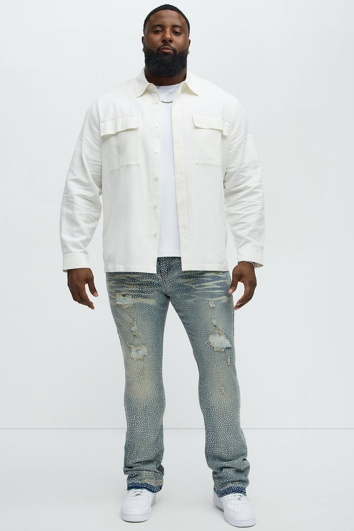 Stacked Skinny Flare On My Bling Distressed Jeans - Medium Blue Wash