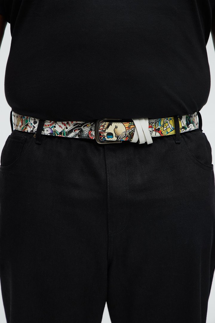 Ed Hardy Hammered Stud Belt - White/combo
