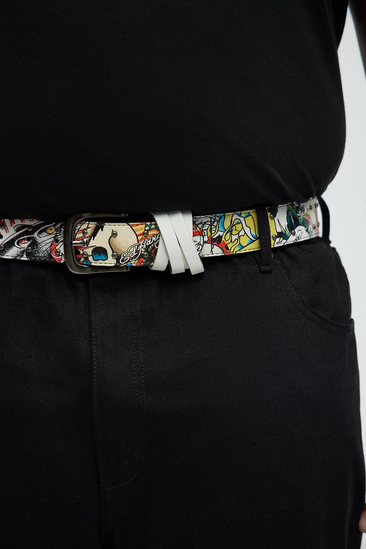 Ed Hardy Hammered Stud Belt - White/combo