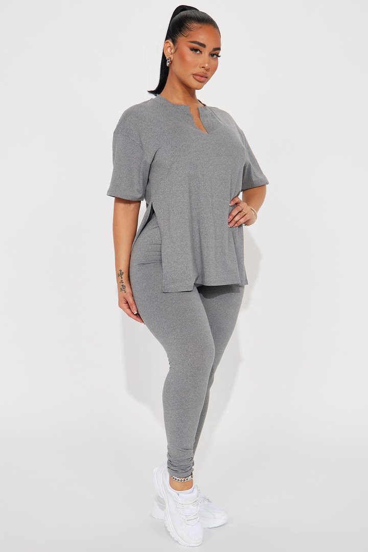 Lets Chill Together Short Sleeve Legging Set - Heather Grey