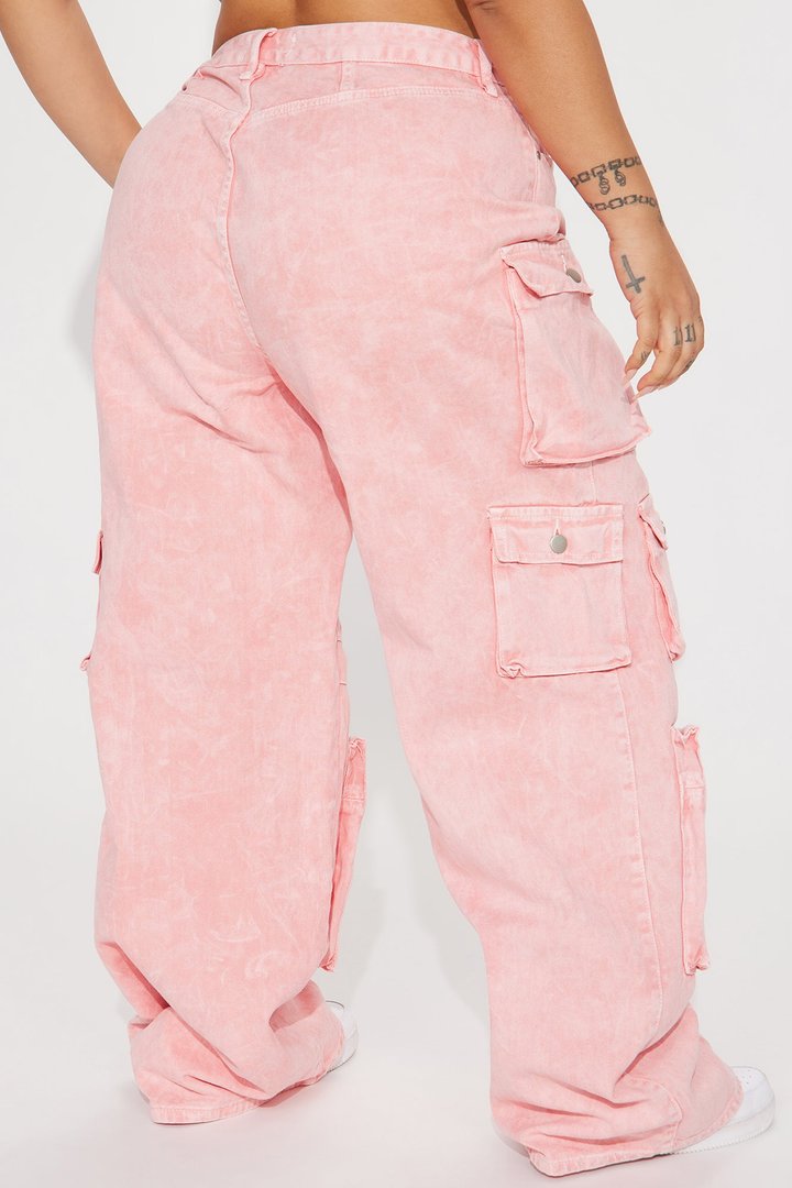 Lily High Rise Cargo Jeans - Pink