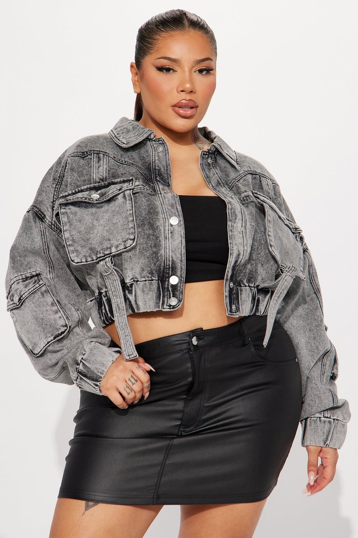 Heart Still Beating Denim Utility Jacket - Acid Wash Black