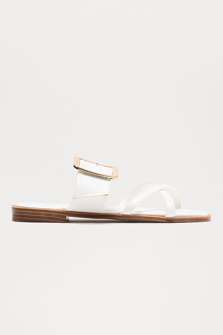 Marshy Buckle Slip On Sandals - White