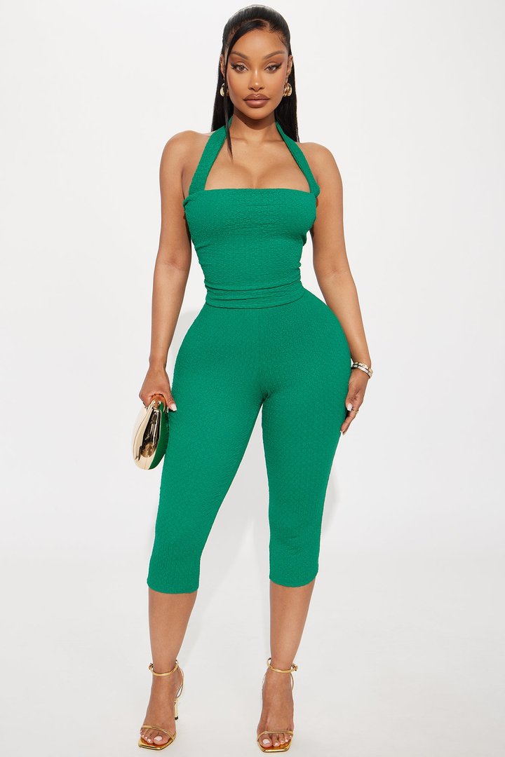 Delilah Textured Halter Capri Pant Set - Kelly Green