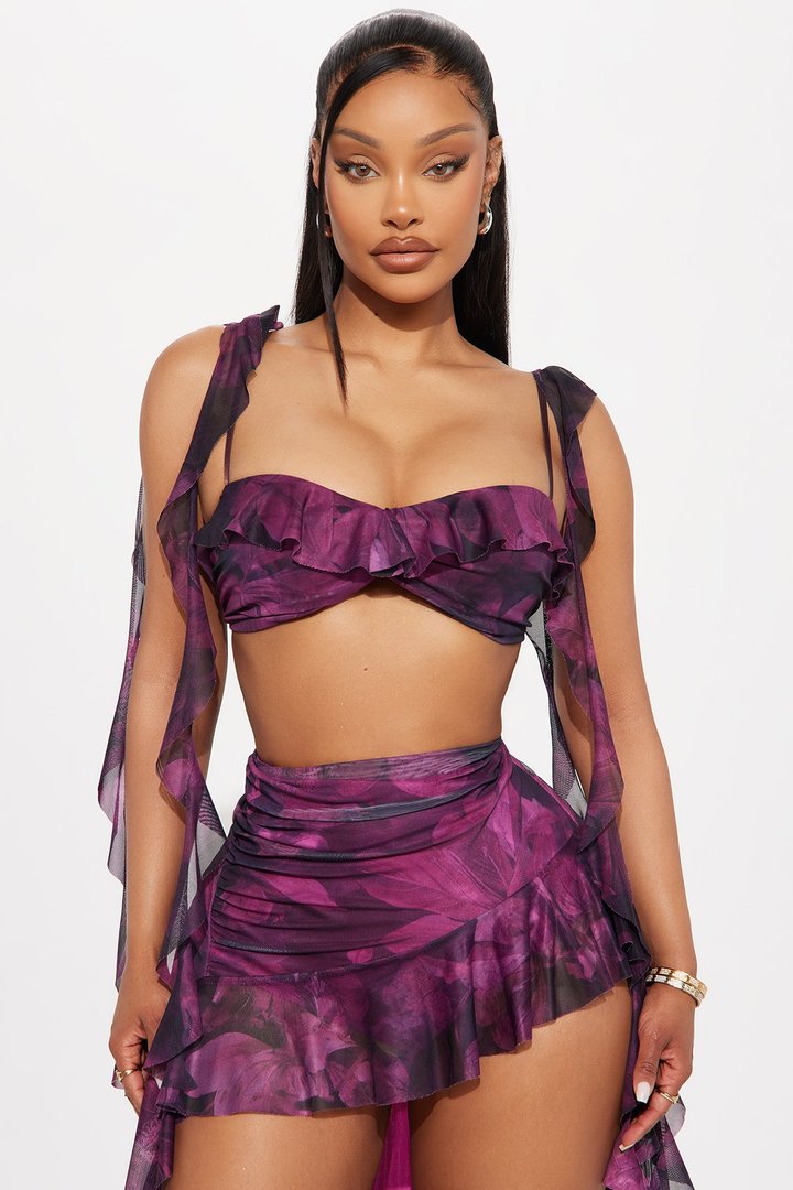 So Sexy Ruffle Mesh Mini Skirt Set - Purple