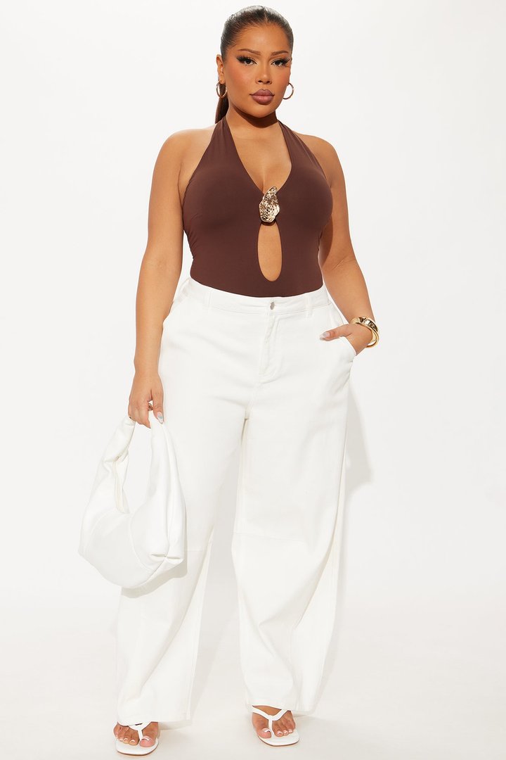 So Shucking Cute Double Lined Halter Bodysuit - Chocolate