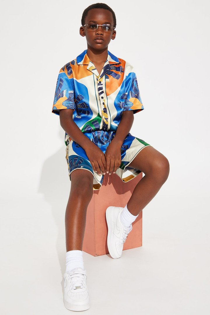 Mini Sea Vibe Cuban Collar Relaxed Button Up Shirt - Multi Color
