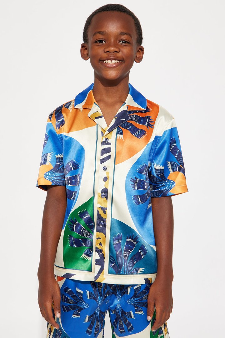 Mini Sea Vibe Cuban Collar Relaxed Button Up Shirt - Multi Color