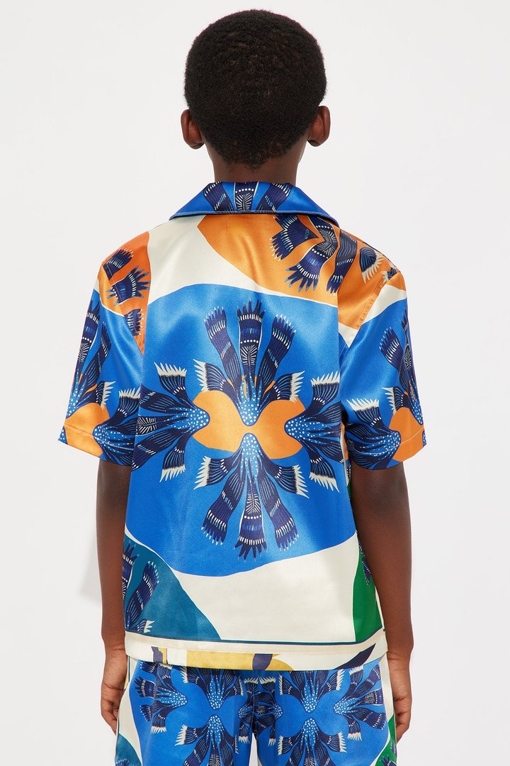 Mini Sea Vibe Cuban Collar Relaxed Button Up Shirt - Multi Color