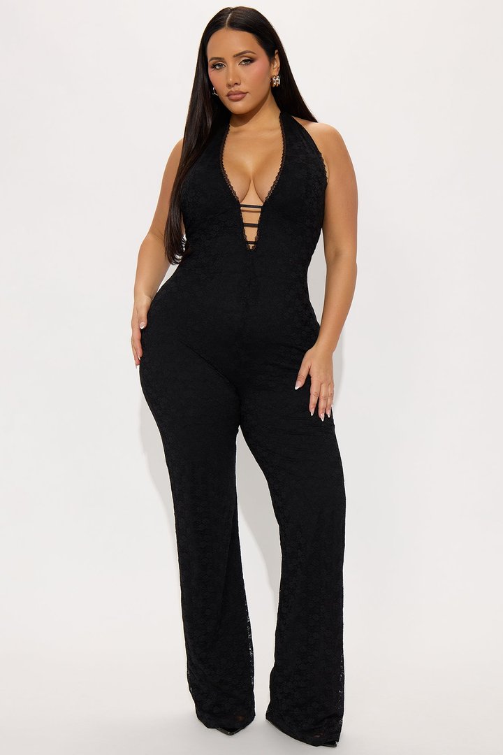 Never Ending Love Lace Jumpsuit - Black