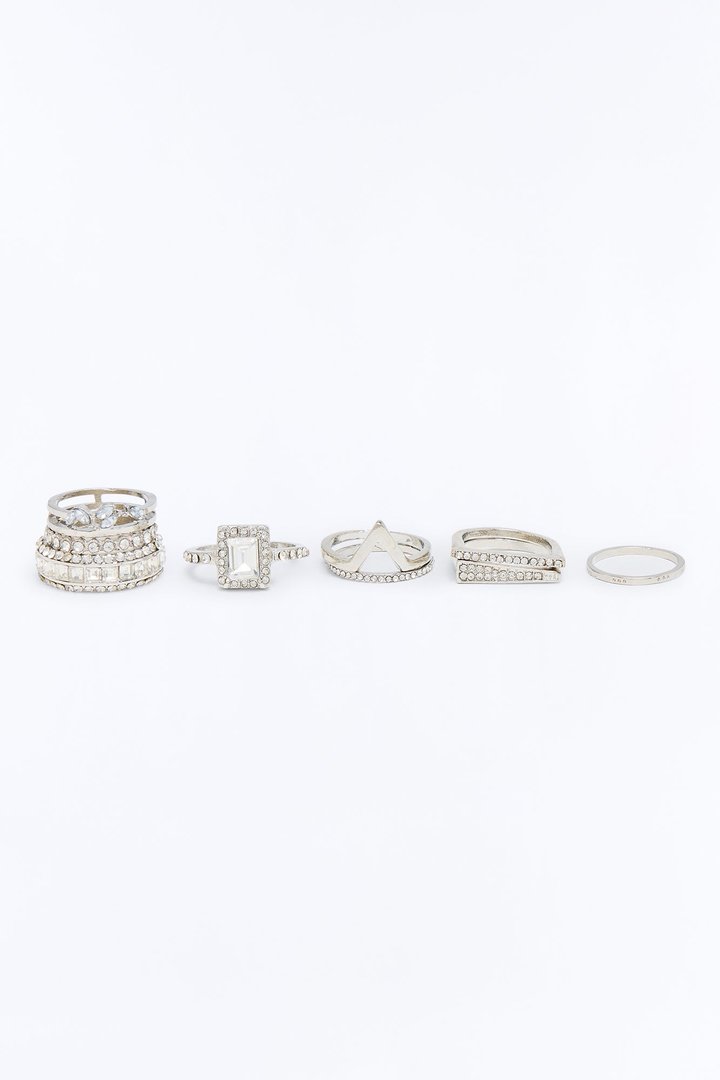 Diamonds And Riches 9 Piece Ring Set - Silver