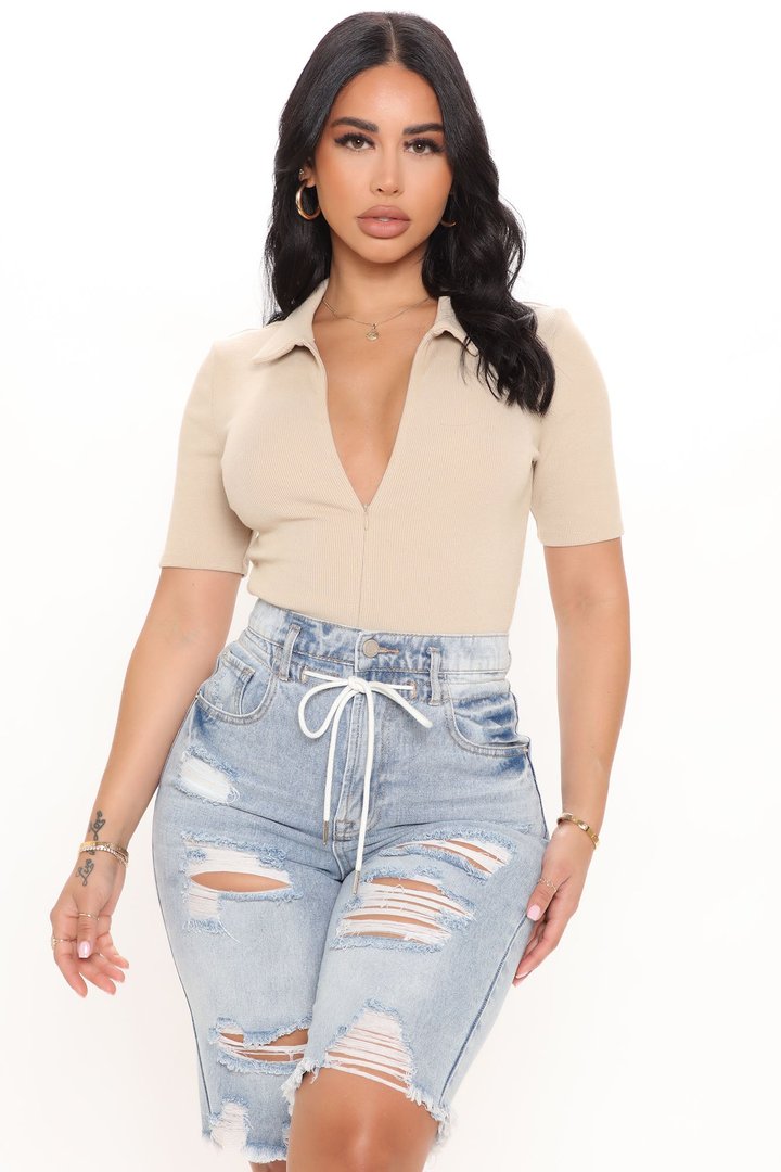 Hustle and Grind Short Sleeve Bodysuit - Nude