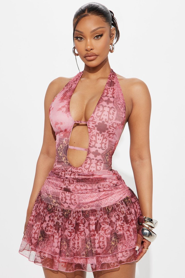 Sahara Tiered Ruffle Mini Dress - Pink/combo