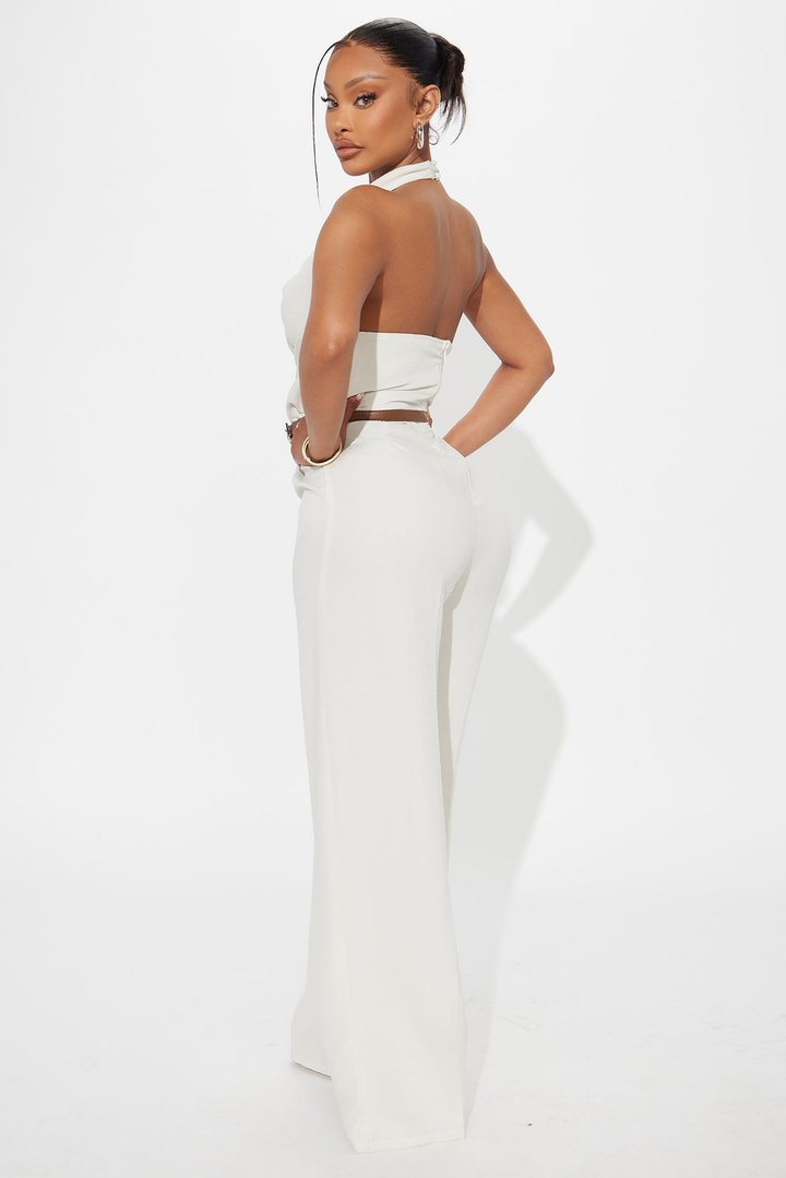 Amelia Belted Halter Jumpsuit - Cream