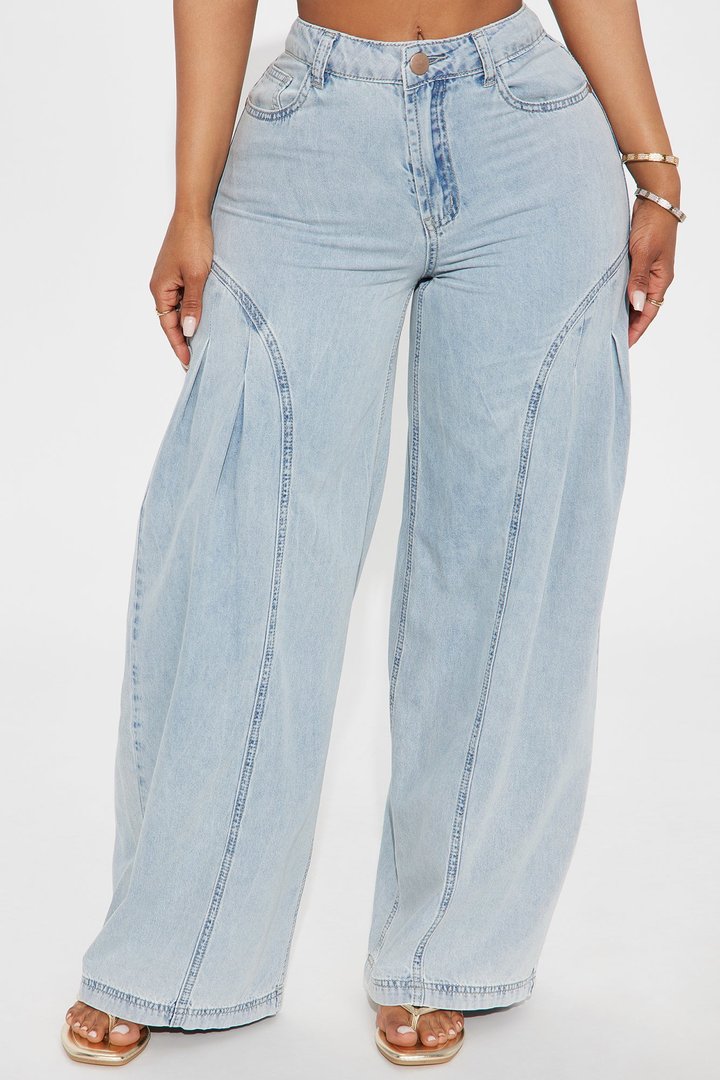 For Shore Loose Flowy Denim Wide Leg Jeans - Light Wash