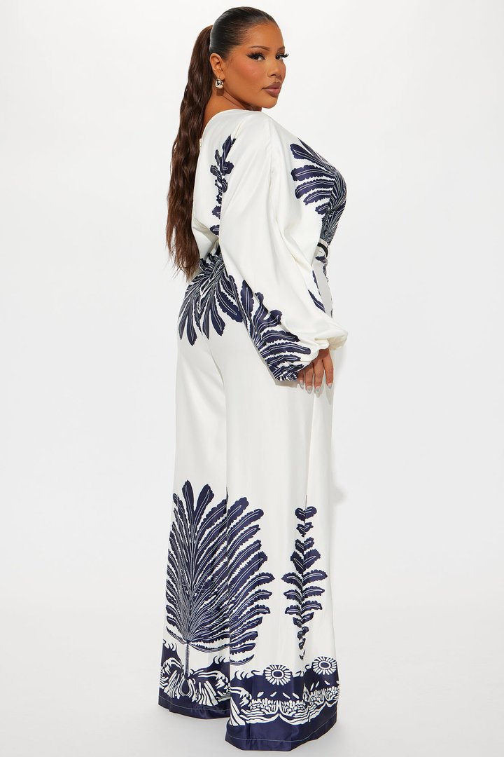 Santorini Stopover Satin Jumpsuit - Navy/combo
