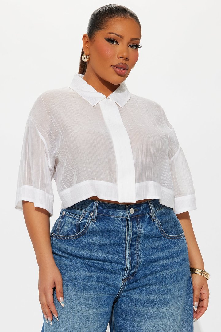 Saturdaze Cropped Plisse Shirt - White
