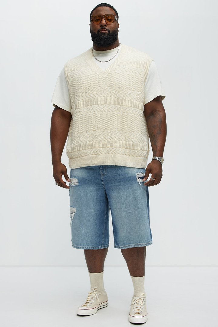 Say It Distressed Baggy Denim Shorts - Medium Blue Wash
