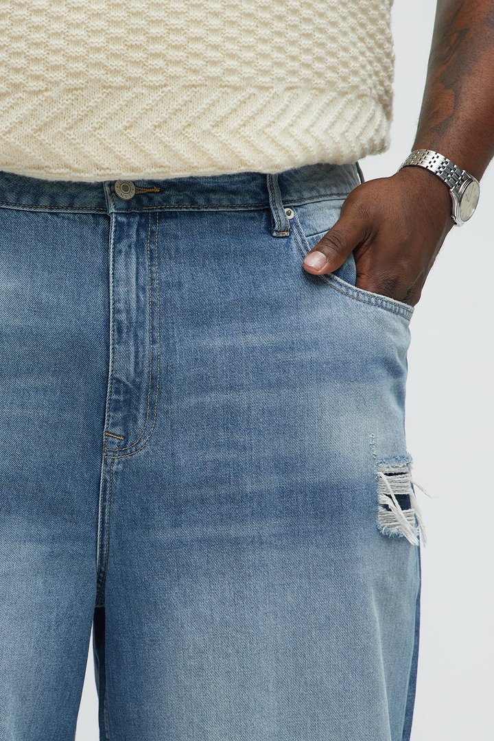 Say It Distressed Baggy Denim Shorts - Medium Blue Wash