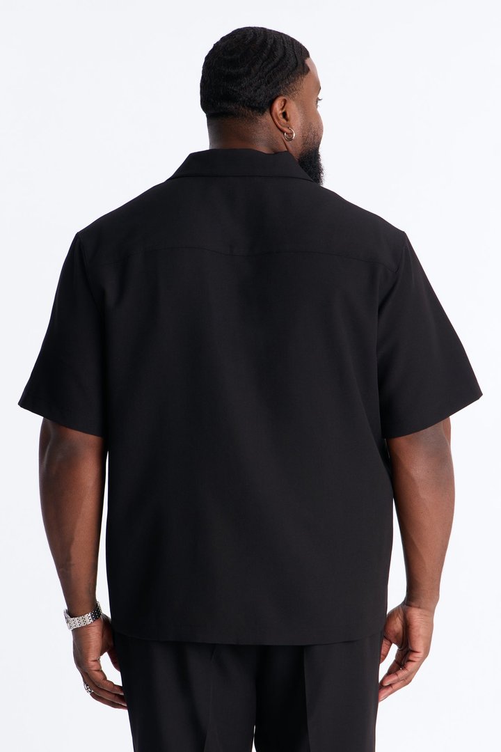 Modern Essential Sleeve Cuban Collar Button Down - Black