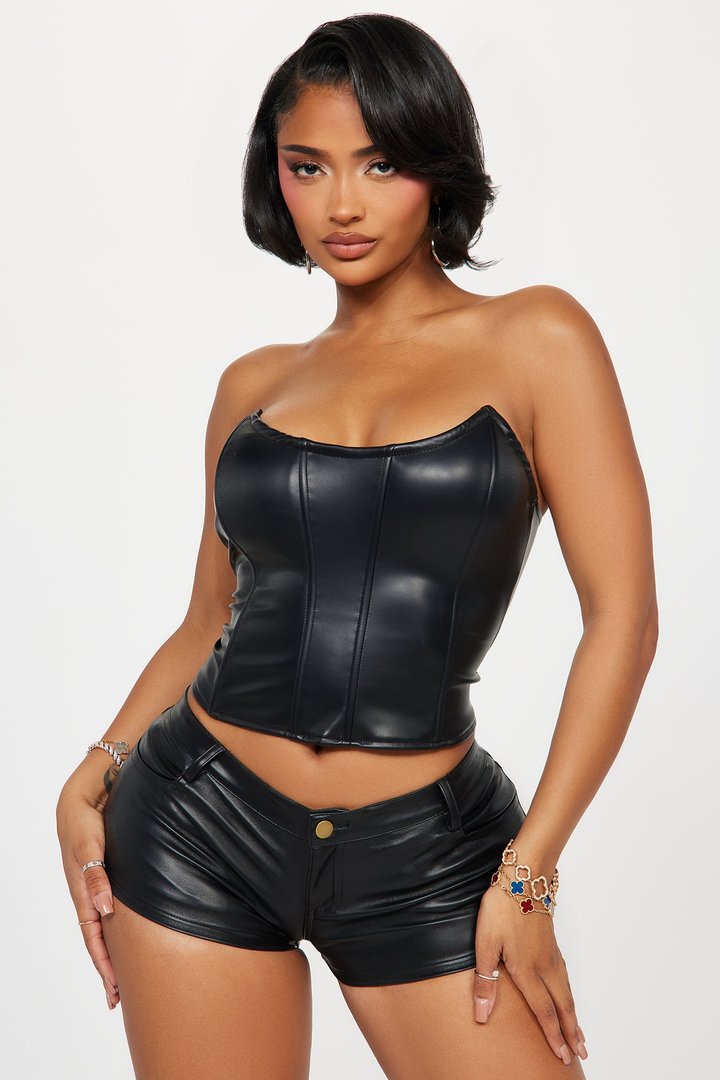 Sarah Faux Leather Micro Short Set - Black