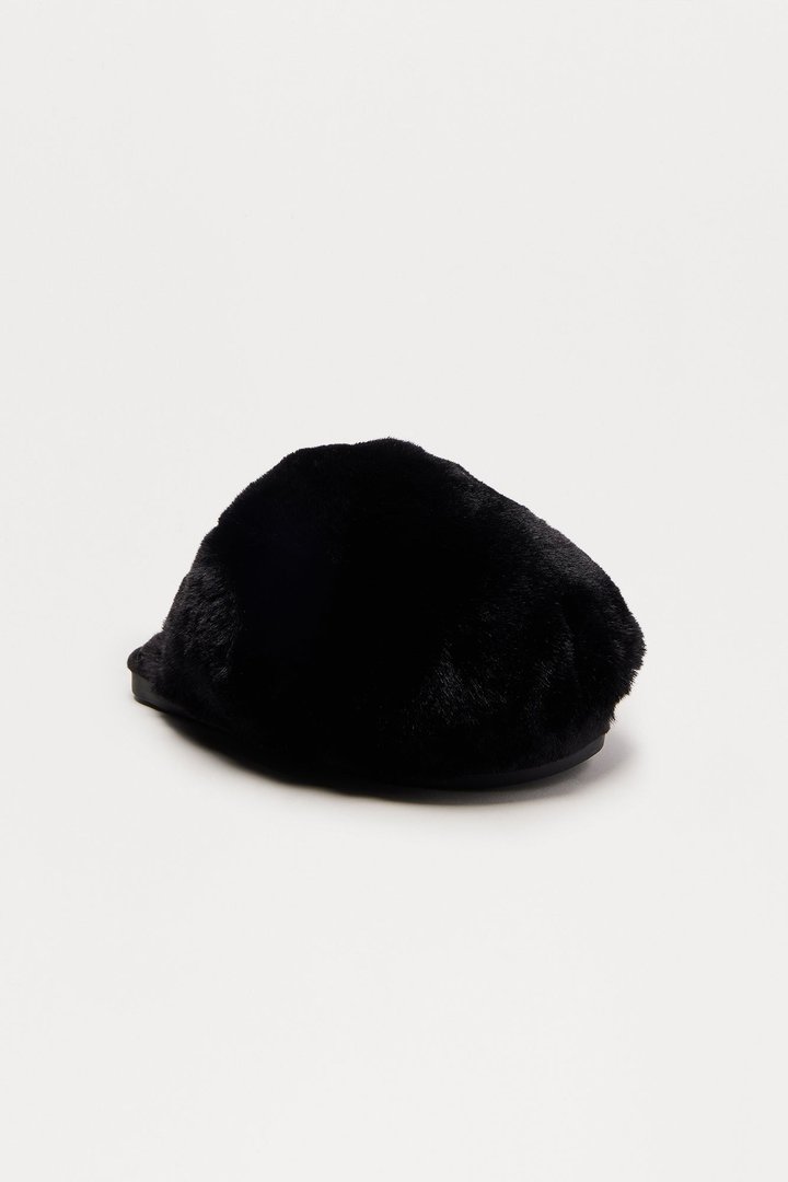 Fluff Faux Fur Slippers - Black