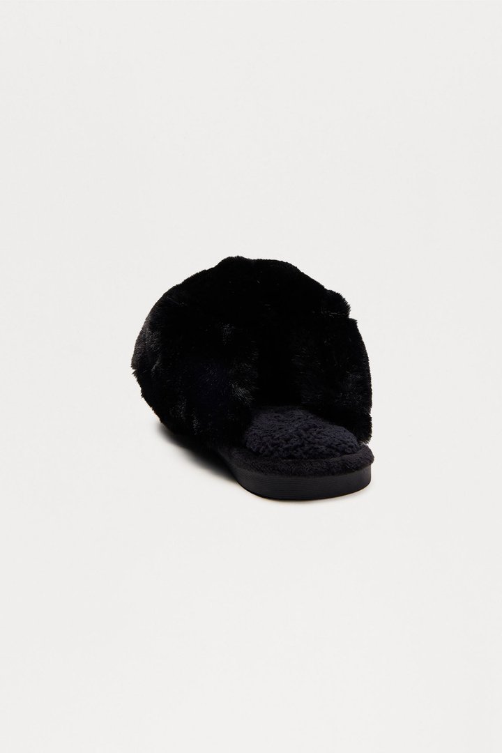Fluff Faux Fur Slippers - Black