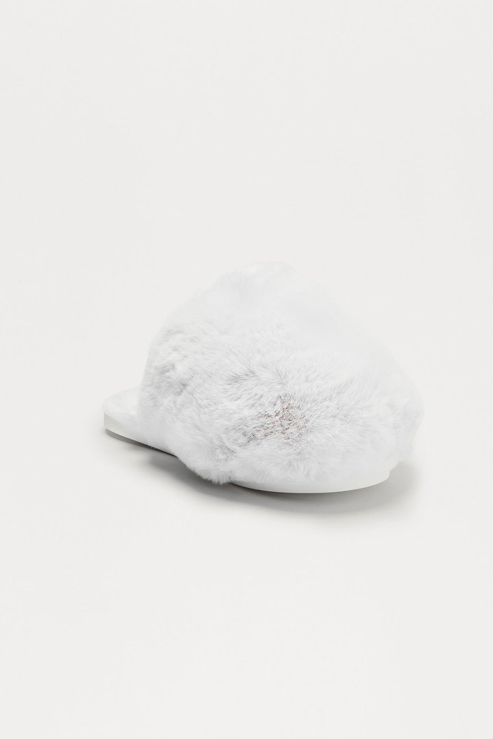 Fluff Faux Fur Slippers - White