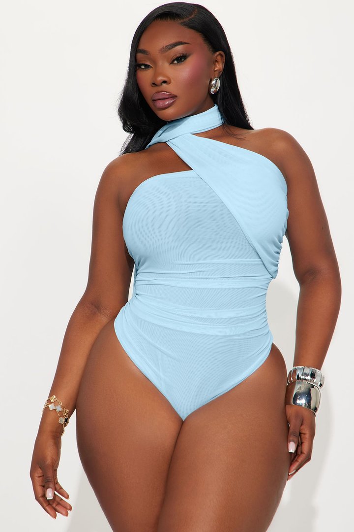 Taja Ruched Mesh Bodysuit - Blue